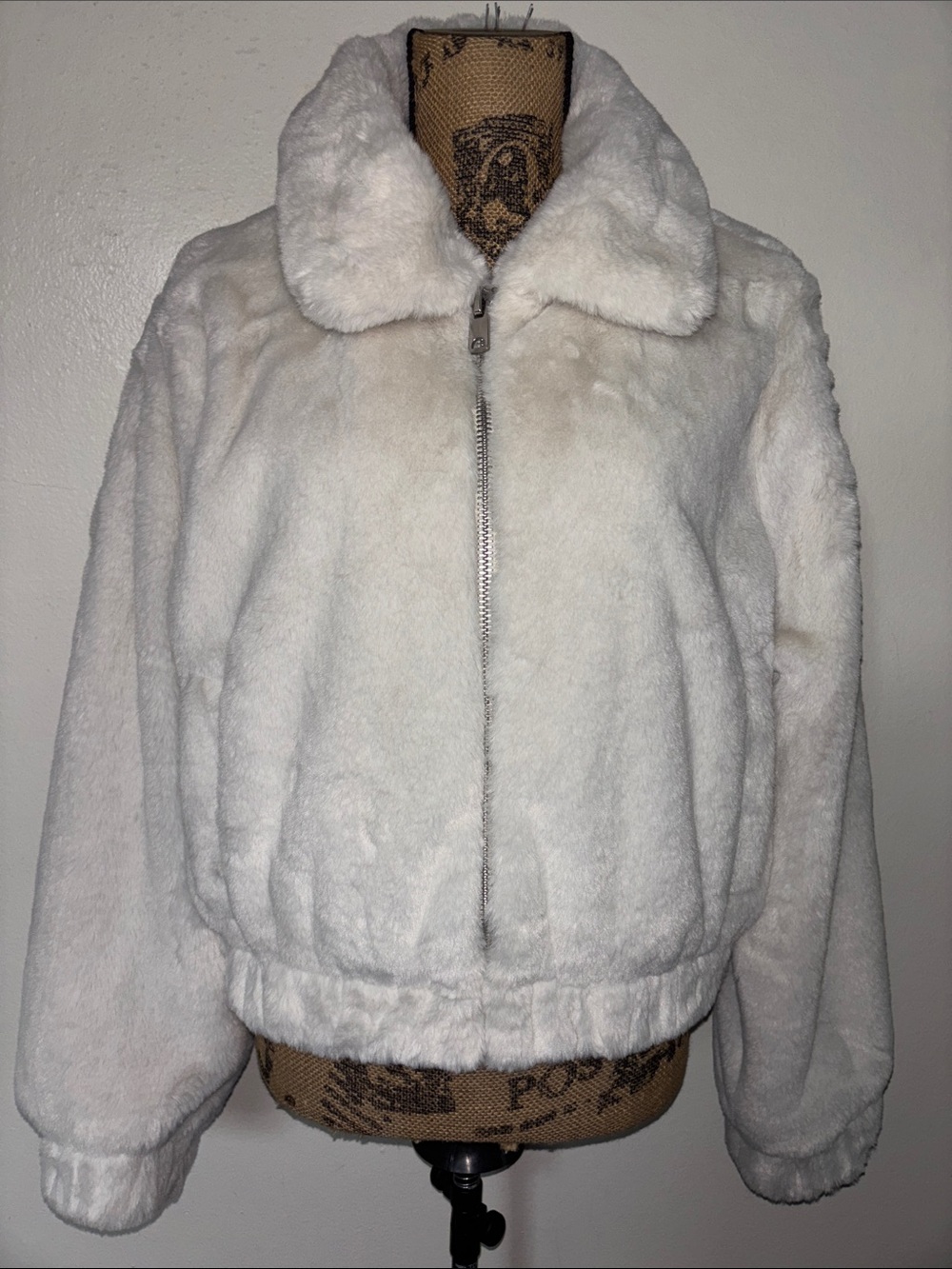 No Boundaries White Plush Faux-Fur Zip Jacket